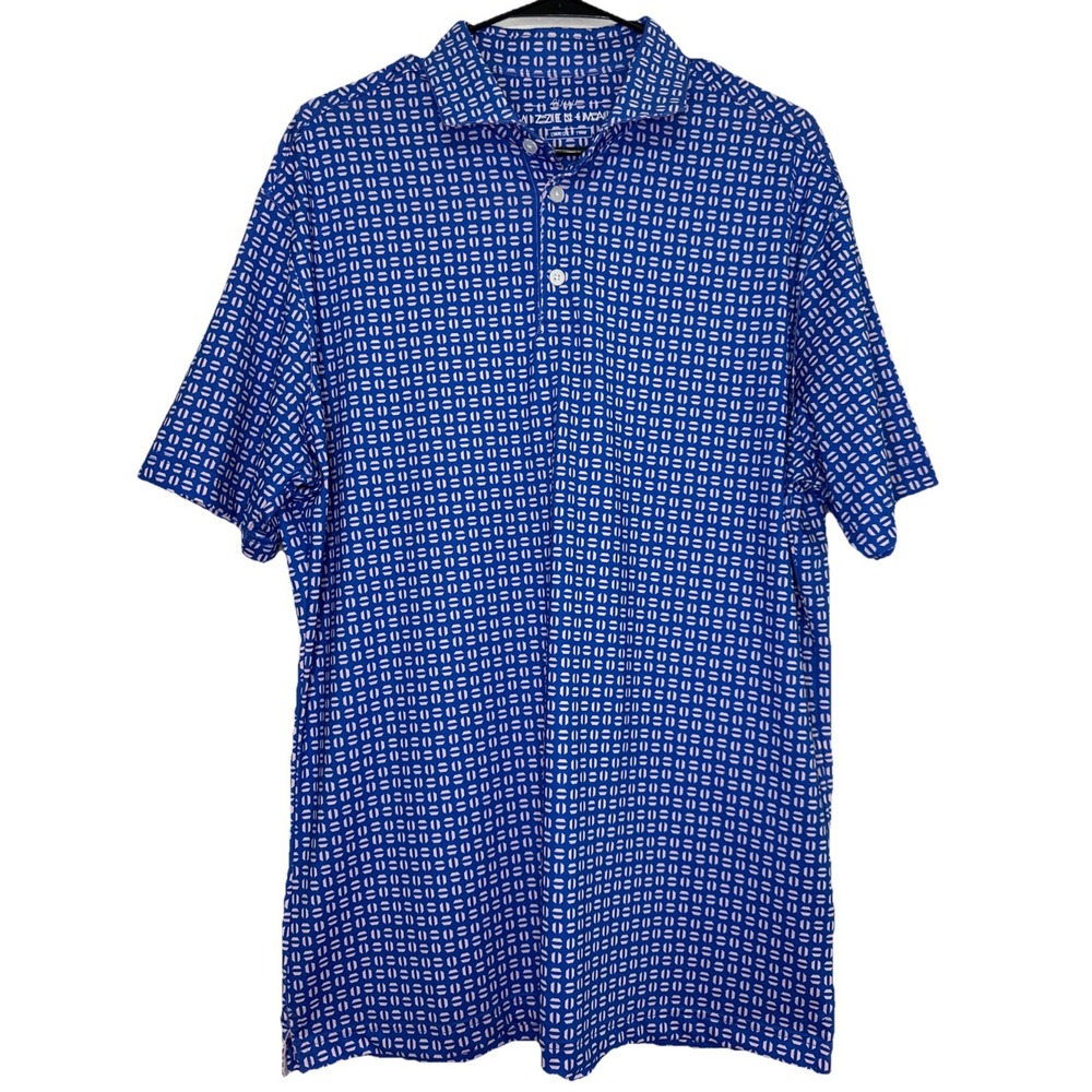 Mizzen Main Shirt Blue Geo Phil Mickelson Polo Short Sleeve Mens‎ Large Trim